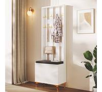 Merax Hall Tree with Fluted Shoe Bench, Cushioned Seat, & Gold Accents in White Merax White