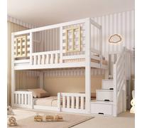Merax Kids Wooden House Bunk Bed 3FT with Storage Stairs, Guardrail in White | Size: Single Merax White Single