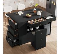 Merax Kitchen Island Cabinet with Mobile Storage Stools, Drawers in Black Merax Black