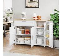 Merax Kitchen Island Trolley, Rolling Kitchen Cart with Foldable Worktop in White Merax White