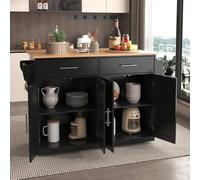 Merax Kitchen Island Trolley with Folding Tabletop Changeable Wheels & Feet in Black Merax Black