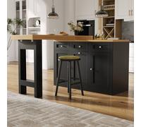 Merax Kitchen Island with Drop-Leaf Bar Dining Table & Trash Can Cabinet in Black Merax Black