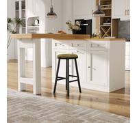 Merax Kitchen Island with Drop-Leaf Bar Dining Table & Trash Can Cabinet in White Merax White