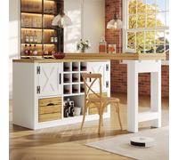 Merax Kitchen Island with Rotating Extendable Dining Table & Wine Rack in White Merax White