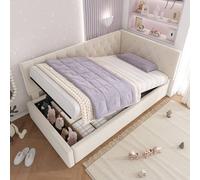 Merax L Shaped 3FT Single Sofa Upholstered Daybed with Hydraulic Storage in Beige Merax Beige Single