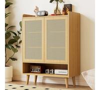 Merax Light Oak Rattan 5 Tier Shoe Storage Cabinet, Entryway Storage Merax Light Oak