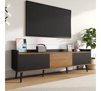 Merax Mid-Century TV Cabinet with Fluted Contrast Doors & Raised Top Edge in Black Merax Black