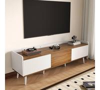 Merax Mid-Century TV Cabinet with Fluted Contrast Doors & Raised Top Edge in White Merax White