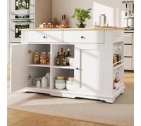 Merax Mobile Kitchen Island Trolley with 2 Drawers, Spice Rack & Towel Rail in White Merax White