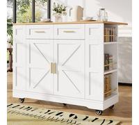 Merax Mobile Kitchen Island Trolley with Drop Leaf & Two-Sided Storage Racks in White Merax White