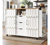 Merax Mobile Rolling White Kitchen Island Cart with Sliding Barn Doors Merax White