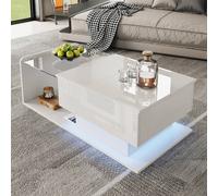 Merax Modern High-Gloss Lift-Top Coffee Table with LED - Sofa Table in White Merax White