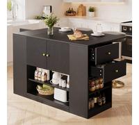 Merax Modern Kitchen Island with Foldable Tabletop, Drawers & Shelves in Black Merax Black