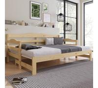 Merax Natural Wooden 3 FT Single Daybed Sofa Bed with Pull Out Trundle Merax Natural Single