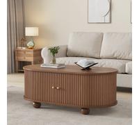 Merax Oval Fluted Coffee Table with 2 Sliding Doors & Hidden Storage in Brown Merax Brown