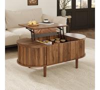 Merax Oval Lift-Top Fluted Coffee Table with Storage & Solid Wood Legs in Walnut Merax Walnut