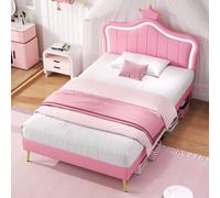 Merax PU Leather 3ft Single Crown Shaped Children's Bed Frame with LED in Pink Merax Pink Single