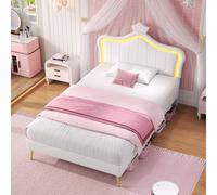 Merax PU Leather 3ft Single Crown Shaped Children's Bed Frame with LED in White Merax White Single
