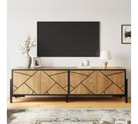 Merax Rustic Oak Effect TV Lowboard with 4 Doors & Black Metal Frame in Light Oak Merax Light Oak