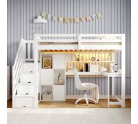 Merax White 3ft Single High Sleeper Loft Bed with LED Desk & Storage Stairs Merax White Single