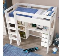 Merax White Mid Sleeper Cabin Bed Loft Bed with Desk & Storage 90 x 190 cm | Size: Single Merax White Single