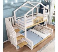 Merax White Single over Double Children's House Bunk Bed with Storage Stairs Merax White Double