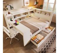 Merax White Wood Daybed with Desk Storage & Charging | Size: Single Merax White Single