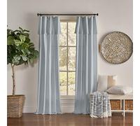 Mercantile Drop Cloth Curtain Panel, Light Filtering Ring & Tab Top with Attached Valance, 95 in Long x 50 in Wide, Farmhouse Single Window Panel, Bedroom, Living Room & Dining Room, Wave Blue
