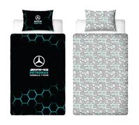 Mercedes AMG Petronas Official Single Duvet Cover Set, Ridge Design | Blue Reversible 2 Sided Formula 1 Bedding Cover Official Merchandise Including Matching Pillow Case | Polycotton