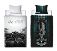 Mercedes AMG Petronas Official Single Duvet Cover Set, Skyline Design | Grey Reversible 2 Sided Formula One Bedding Cover Official Merchandise Including Matching Pillow Case