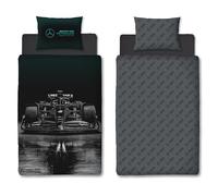 Mercedes AMG Petronas Official Single Duvet Cover Set, Stealth Design | Black Reversible 2 Sided Formula One Bedding Cover Official Merchandise Including Matching Pillow Case