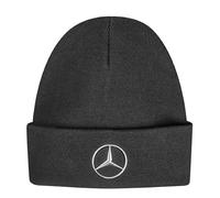 Mercedes-Benz Knitted Beanie Hat, Black, One Size Silver 3D Star Logo Badge on Front