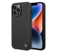 Mercedes-Benz Phone Case for iPhone 14 Pro Max in Black Star Pattern, Real Leather Protective, Durable & Anti-Scratch Case with Accessible Ports, Shock Absorption & Signature Metal Logo