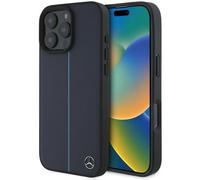 Mercedes MB Blue Line Leather Case with MagSafe for iPhone 16 Pro Max Navy Blue
