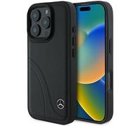 Mercedes MB Curved Stitches Leather Case for iPhone 16 Pro 6.3" Black