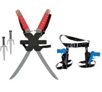 Mercenary Set Double Sword Backpack & Double Gun Thigh Holster Set Assassin Warrior Toy Weapon Super Hero Adult Fancy Dress Accessory