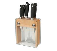 Mercer Culinary M20050 Genesis 6-Piece Stainless Steel Forged Knife Block Set in Wood Block with Tempered Glass, Black