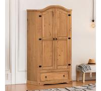 Mercers Furniture Corona 2 Door 1 Drawer Wardrobe Double Robe Bedroom Storage Solid Wood Mexican Pine Wooden