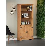 Mercers Furniture Corona 2 Door Bookcase Open Display Cabinet Solid Wood Pine Wooden With Mexican Styling