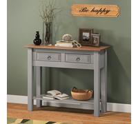Corona Grey Wax 2 Drawer Console Table Painted Solid Wood Pine Wooden Mexican Shabby Chic Hallway Entrance Storage Display 73cm High 88cm Wide 32cm Deep