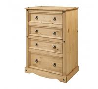 Mercers Furniture Corona 4 Drawer Chest Of Drawers Solid Pine With Mexican Styling