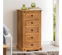 Mercers Furniture Corona 5 Drawer Narrow Chest Of Drawers Solid Wood Pine With Mexican Styling Wooden