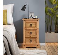 Mercers Furniture Corona Narrow 3 Drawer Bedside Cabinet Table Solid Wood Pine With Mexican Styling Wooden
