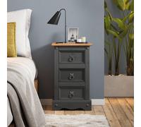 Mercers Furniture Corona Charcoal Narrow Bedside Cabinet Table Stand Solid Wood Mexican Pine Wooden Dark Grey