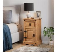 Mercers Furniture Corona Bedside Cabinet Narrow Pot Cupboard 1 Door 1 Drawer Table Solid Wood Pine Wooden With Mexican Styling