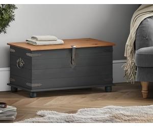 Mercers Furniture Corona Blanket Box Storage Chest Charcoal Dark Grey Ottoman Toy Trunk Solid Wood Pine Wooden Bedroom Towel Bedding Painted Shabby Chic Mexican Style 46cm High. 92cm Wide. 45cm Deep.