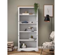 Mercers Furniture Corona White Large Bookcase Tall 5 Shelf Open Display Solid Wood Pine Wooden With Mexican Styling
