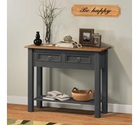 Mercers Furniture Corona Charcoal 2 Drawer Console Table 1 Shelf Hallway Stand Side Unit Solid Wood Mexican Pine Wooden Dark Grey