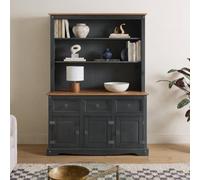 Corona Charcoal 3 Door Dresser Display Cabinet Solid Wood Pine Dark Grey