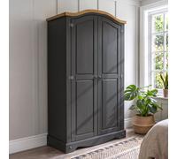 Mercers Furniture Corona Charcoal Grey 2 Door Arch Top Wardrobe Double Robe Solid Wood Mexican Pine Wooden